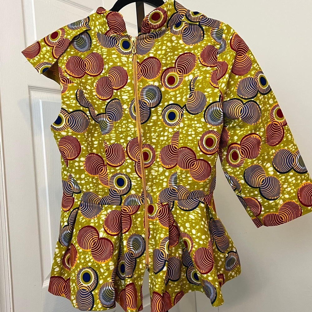 Custom African Ankara Peplum Top with Ruffle - One Sleeve - Picture 5 of 7